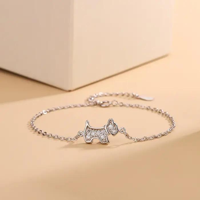 Authentique 925 en argent Sterling cristal mignon chien breloque chaîne lien réglable femmes Bracele
