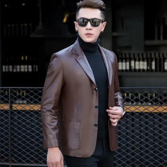 Veste marron pour hommes vestes habillées manteaux d'affaires en cuir homme costumes et blazers Premium haute qualité mode 2025 vêtements pour hommes