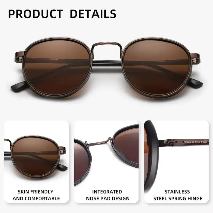 Lunettes de soleil polarisées UV400 pour hommes et femmes, monture ronde rétro, accessoires de condu