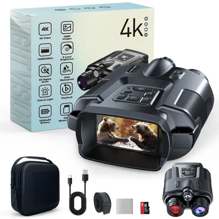 Jumelles vision nocturne 4K infrarouge rechargeable zoom 8x 600m pour chasse et surveillance