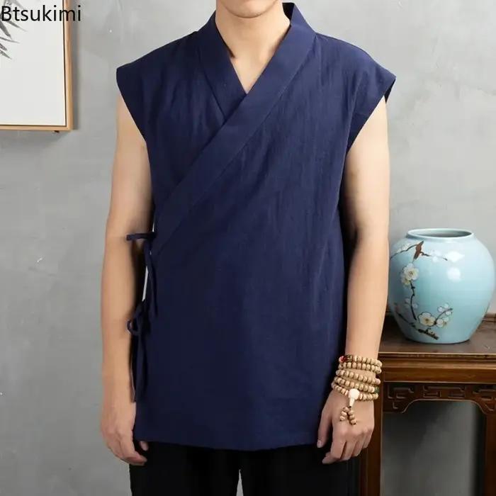 Vêtements traditionnels chinois Hanfu pour hommes 2026 – Veste sans manches en lin et coton