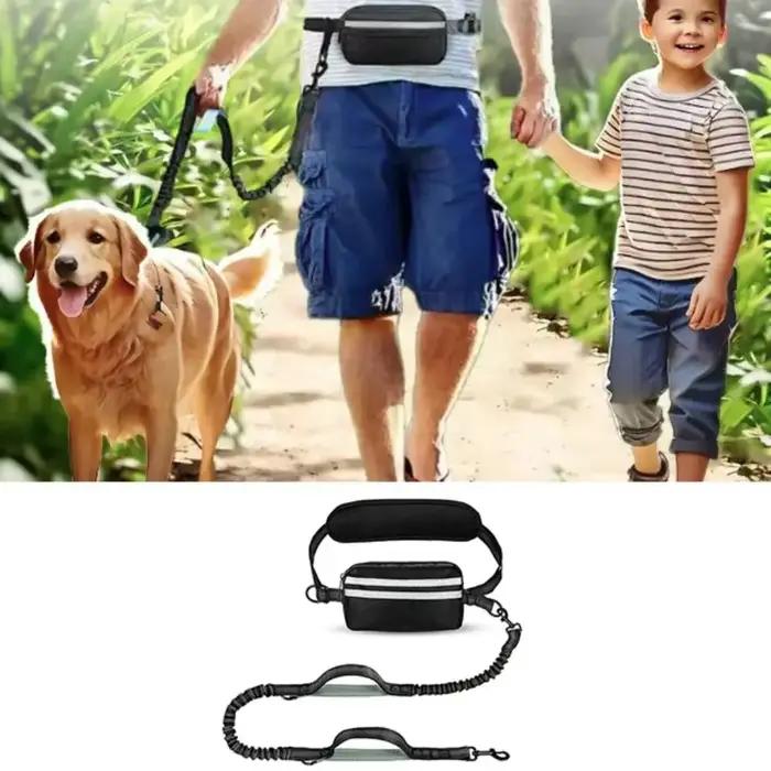 Laisse de course rétractable pour chien avec pochette zippée