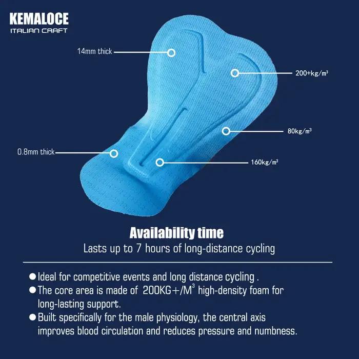 KEMALOCE cuissard de cyclisme avec poches latérales homme bleu & gris & rouge short de vélo Gel Pad