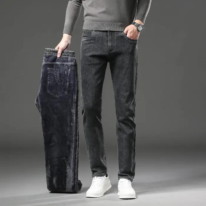 Jean épais et chaud en polaire pour homme, pantalon en Denim, Slim, droit, élastique, décontracté, à
