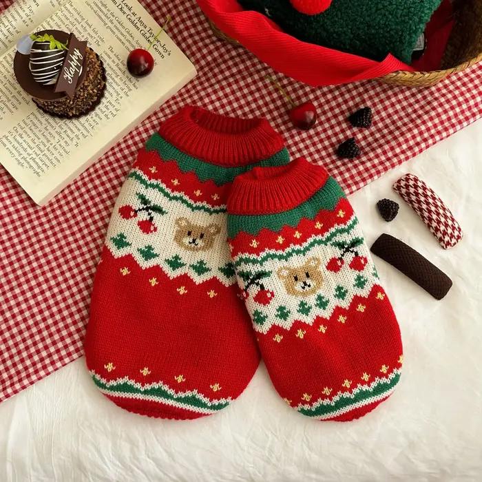 Pull d'hiver de noël rouge cerise pour petit et moyen chiot chien chat vêtements doux