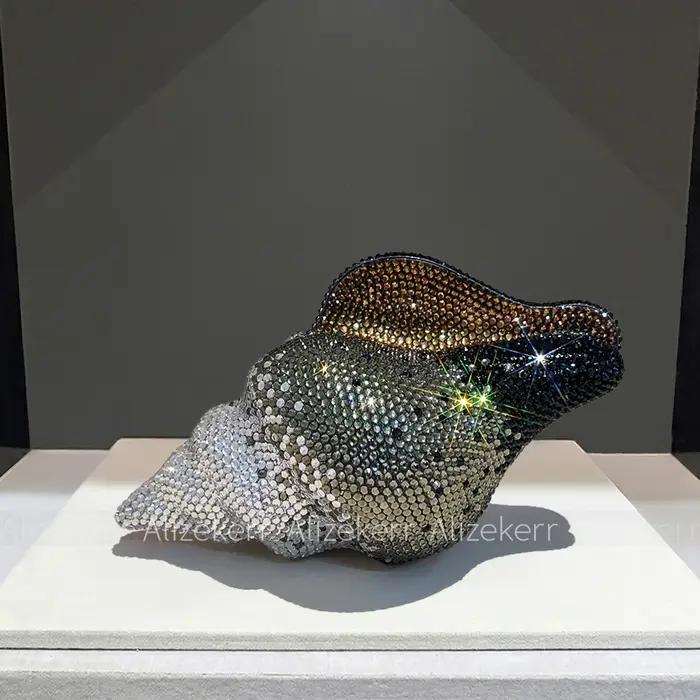 Sac de soirée Alizekerr 3D en forme de coquillage avec strass pour femme 2026 – Magnifique sac à mai
