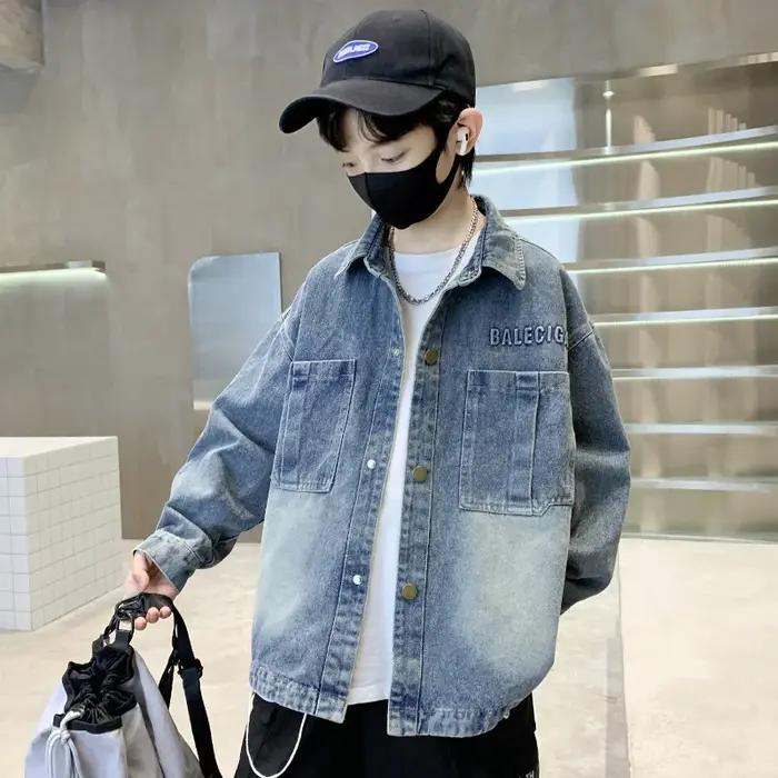 Veste en jean rétro y2k pour enfants, vestes décontractées pour garçons, vêtements d'automne élégants, manteau de luxe pour enfants occasions spéciales