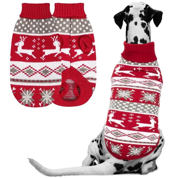Pull en laine de Noël pour chien avec motifs de renne et flocon de neige pour petites, moyennes et grandes tailles occasions spéciales et fêtes de fin dannée