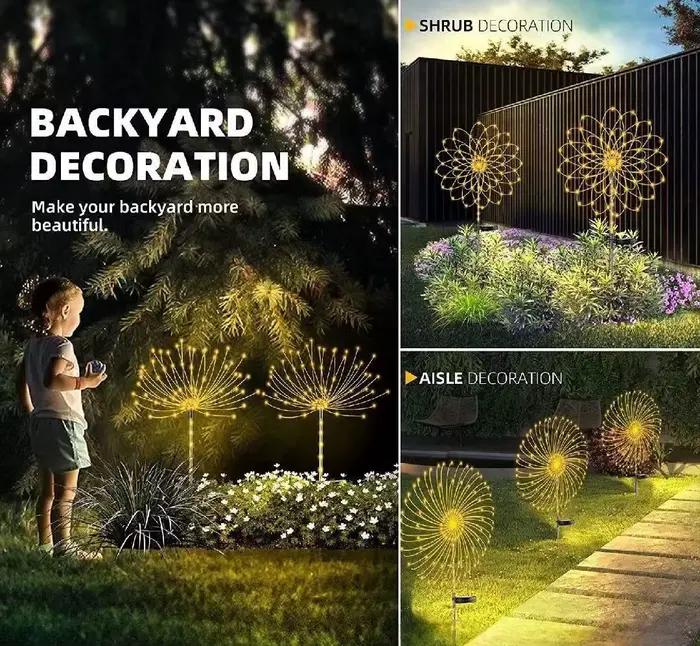 Feu d'artifice solaire LED, 1 pièce, fil de cuivre, guirlande lumineuse féerique de noël, lumière de