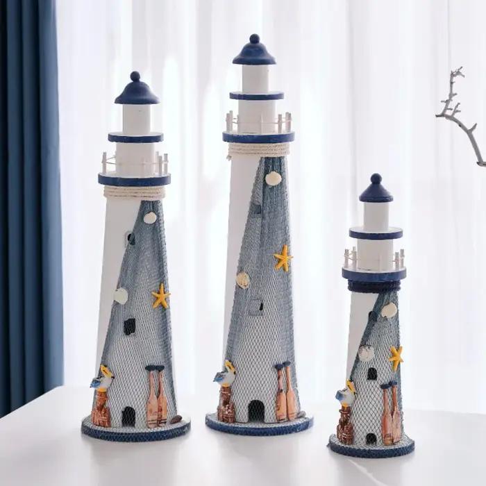 Figurine de phare nautique bois naturel style méditerranéen romantique pour maison décoration spéciale