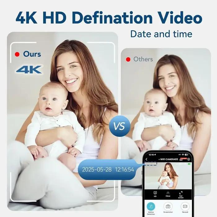 Nouvelle caméra de sécurité WiFi 4K sans fil, surveillance intérieure, détection de mouvement, vision à distance, protection de la maison, caméscope