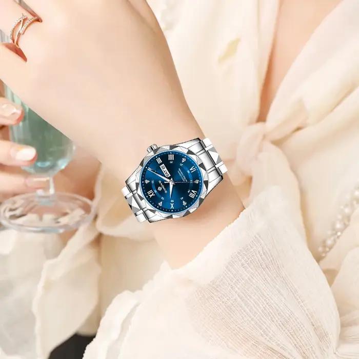 Montre femme élégante classique luxe acier inoxydable étanche lumineuse quartz affaires casual rendez-vous