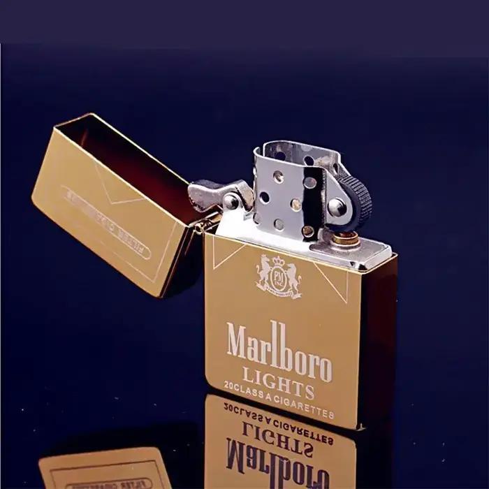 Briquet classique Marlboro, briquet à meule en métal, outil pour fumer pour hommes, personnalisable, accessoires pour fumer