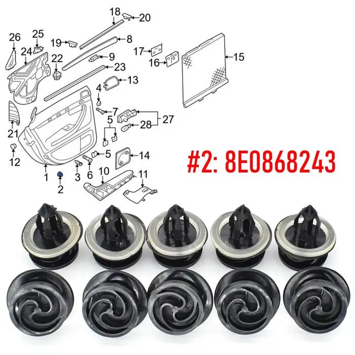 Clips de fixation pour carte de porte intérieure de voiture, 10/20 pièces, 8E 0868243 Pour VW Audi