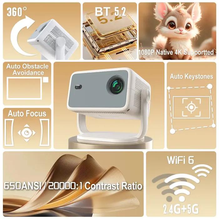 Projecteur Android 13 Velec 1080P 650ANSI portable extérieur - Compatible Netflix 4K WiFi6