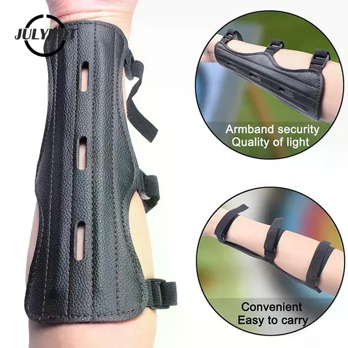 Protège-bras en cuir pour le tir à l'arc, 3 sangles, protection de l'avant-bras, réglable, accessoires de chasse, de tir et d'entraînement