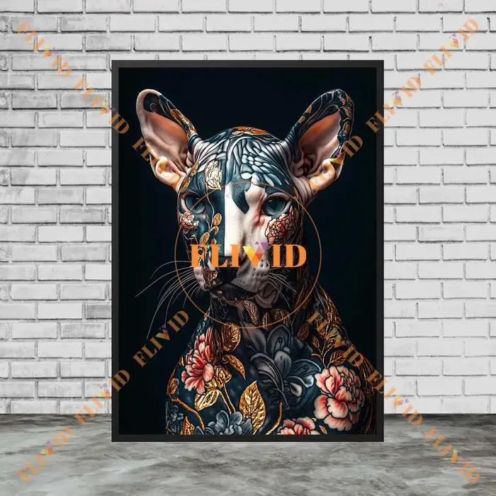 Affiche murale abstraite avec tatouage de chien et chat impression sur toile moderne sans cadre pour décoration de salon chambre enfants cadeau original