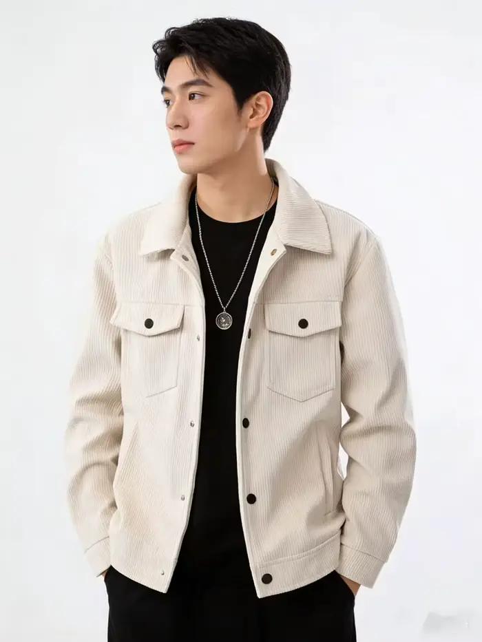 Blouson Trucker en Velours Côtelé Premium pour Homme, Design Vintage avec Poches Utilitaires, Essent