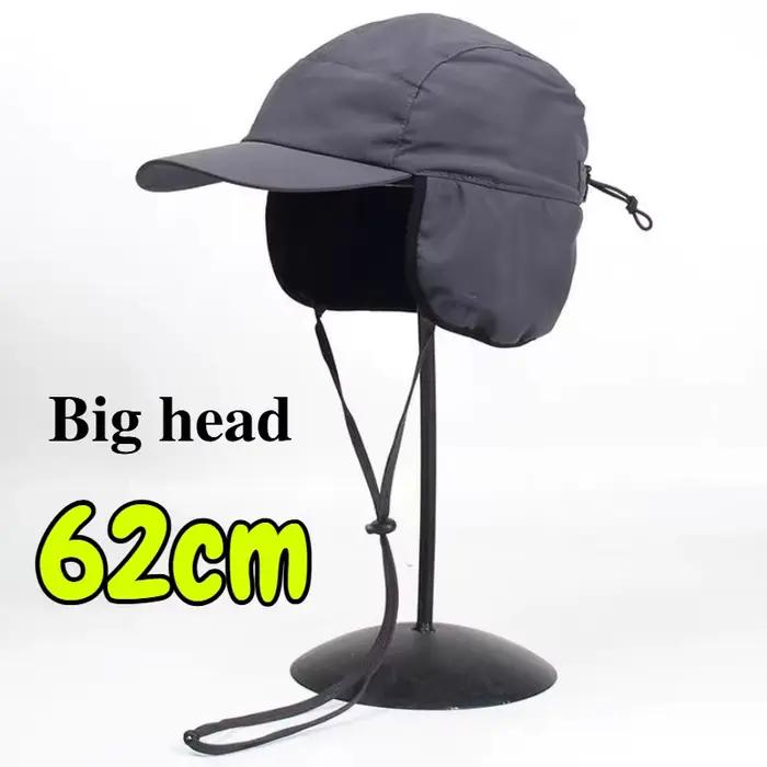Chapeau de bombardier imperméable homme grand tête 62cm hiver épais chaud casquette de baseball cordon réglable chapeau de ski