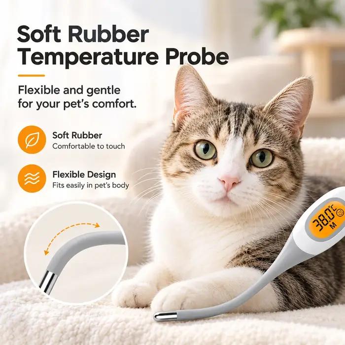 Thermomètre numérique pour animaux de compagnie JUSTLANG, lecture rapide en 8 secondes, sonde souple, sonde étanche, thermomètre pour chiens, chats, vétérinaire