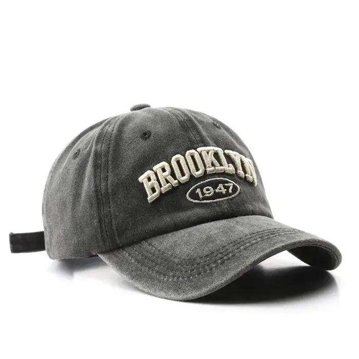 Rétro brooklyn lettre broderie casquettes de Baseball printemps été hommes femmes coton réglable chapeau décontracté