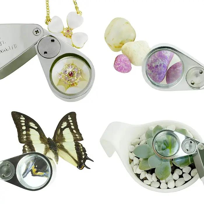 Loupe à lentille UV LED pour bijoutier éclairé 40X, avec Construction métallique et verre optique