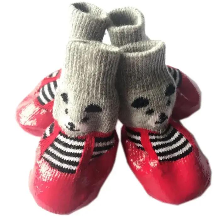 Bottes imperméables coordonnantes pour animaux de compagnie, chaussettes chaudes, chaussures de plui