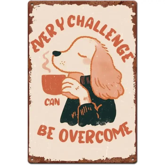 Plaque Murale Métallique Rétro Chien Mignon Tenant une Tasse de Café – Décoration
