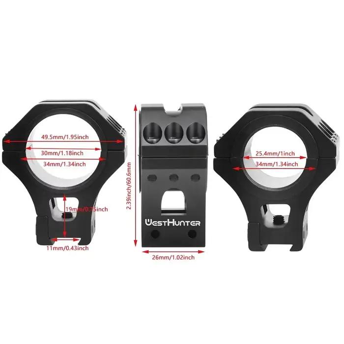 WESTHUNTER WH211 Supports à queue d'aronde à profil haut 34mm 30mm 25.4mm Anneaux de lunette de visée pour fusil 11mm Rail Entièrement usiné CNC Accessoires de chasse