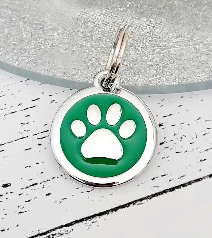 Alliage d'argent de qualité gravé au laser avec étiquette d'identification de chien ou de chat de patte colorée GLITTER