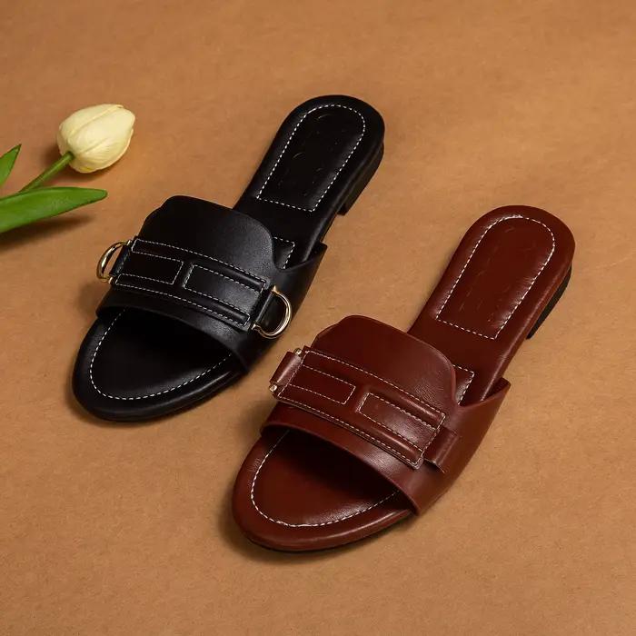 Pantoufles Astronomiques Plates en PU Solide pour Femme, Chaussures Classiques à la Mode pour les Va