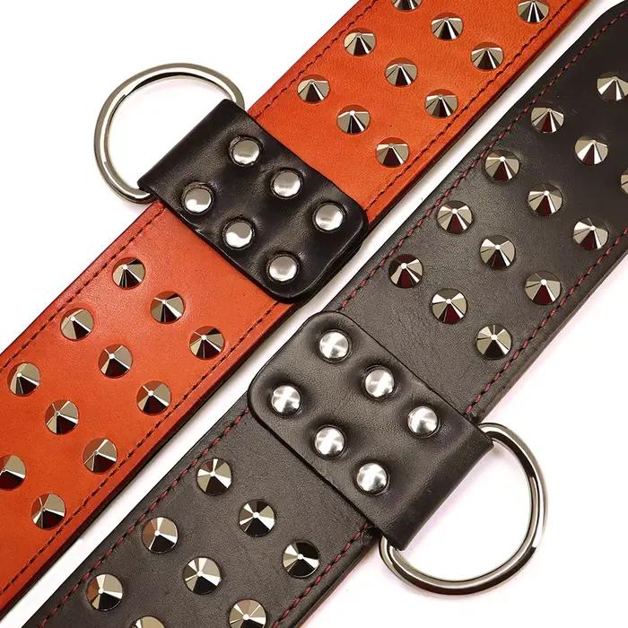 Collier large en cuir véritable clouté à pointes pour grands chiens