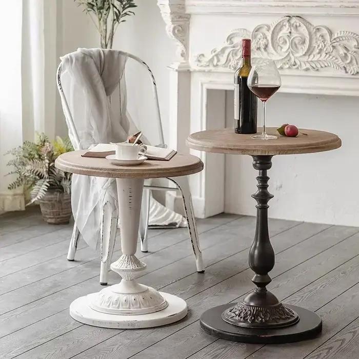 Rétro petit salon Table basse ménage Table ronde fer rond ménage Table en bois massif