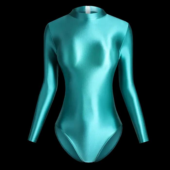 Maillot de bain une pièce en Satin brillant japonais, Sexy, dos serré, fermeture éclair, coupe haute