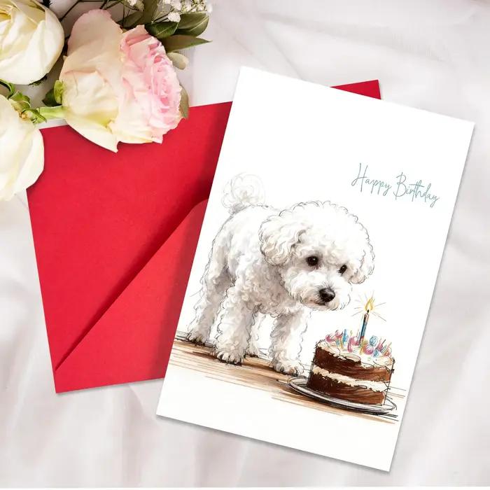 Carte d'anniversaire avec enveloppe illustrée de chiens mignons en dessin animé.