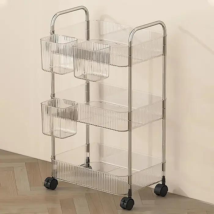 Chariot de Rangement de Luxe T1 observateur à 2/3/4 Niveaux, Chariot Roulant en Acrylique Transparen