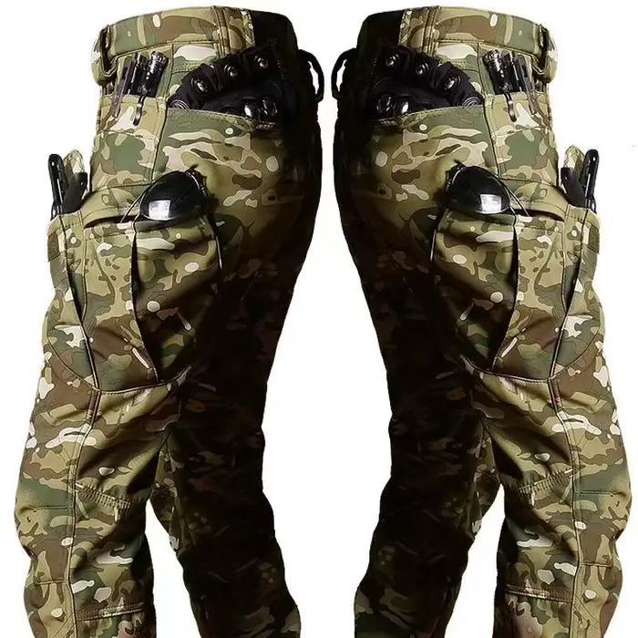 Pantalon cargo large 5XL-6XL en polaire pour chasse confortable avec poches à rabat