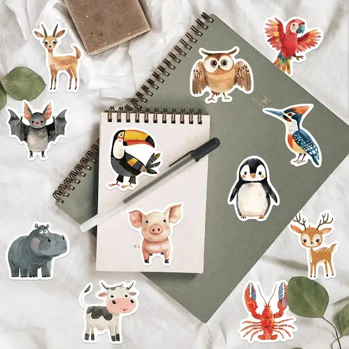 50pcs mignon enfants livre peintures animaux autocollants esthétique décalcomanie bagages Skateboard