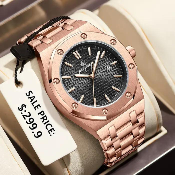 Montre homme luxe PAAZOMU étanche 50ATM acier inoxydable quartz sport élégante date semaine
