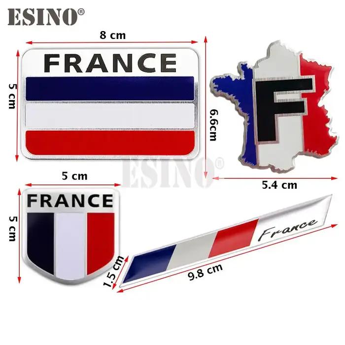 Drapeau National de la France 3D en métal chromé en alliage d'aluminium