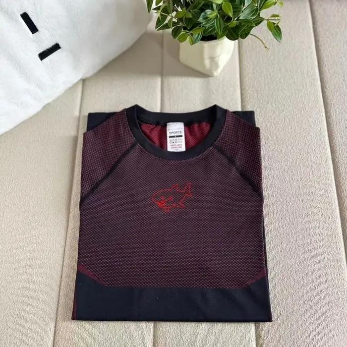 T-shirt de sport pour homme en nylon tricoté, coupe ajustée, séchage rapide, pour fitness, course à