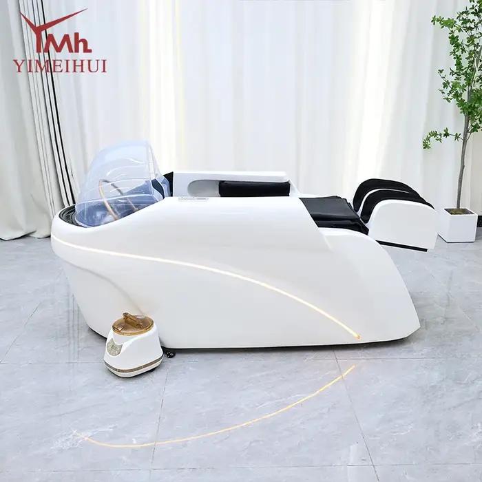 Lit de massage automatique pour shampoing et soins capillaires en similicuir, design ergonomique confortable, éponge haute densité