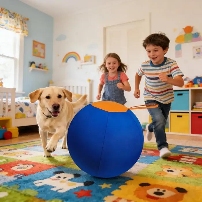 Balle de jeu interactive en plastique bleu pour chiens de toutes tailles, pour jouer à l'intérieur et à l'extérieur, stimuler l'esprit et le corps de votre animal de compagnie, résistant aux mordillements et aux griffures