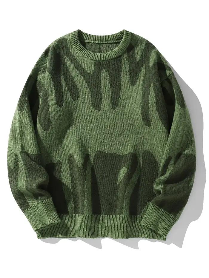 Pull à col rond à motif jacquard irrégulier pour hommes
