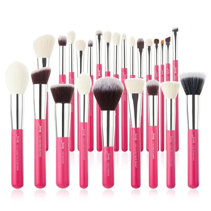 Ensemble de pinceaux de maquillage Jessup 25 pièces pinceau de maquillage professionnel fond de teint naturel-synthétique poignée rose pour femmes occasions spéciales