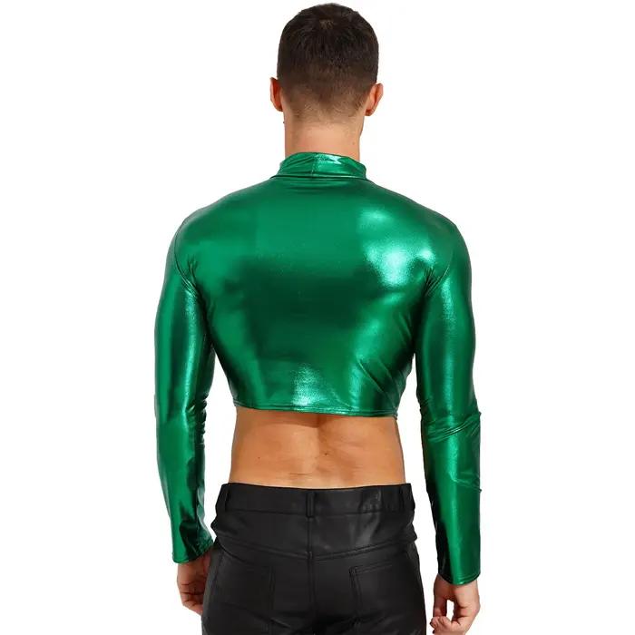 Haut court en simili cuir gothique Oyolan pour homme, costume de breven glapole, coupe ajustée, col rond, fermeture à glissière, pour soirées et sorties nocturnes