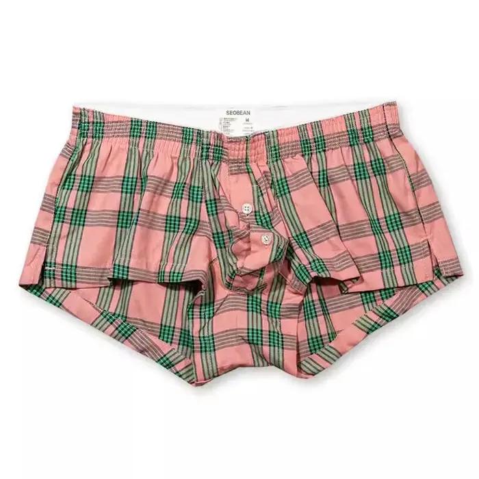 Sous-vêtements pour hommes slips amples respirants taille basse pantalons à carreaux sexy faits maison coton camarade