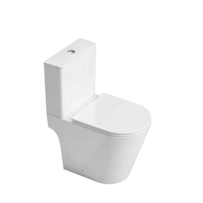 WC Jetman Europe Tornado en céramique deux pièces pour salle de bains moderne avec système de chasse d'eau Tornado et design sans bride pour une installation facile