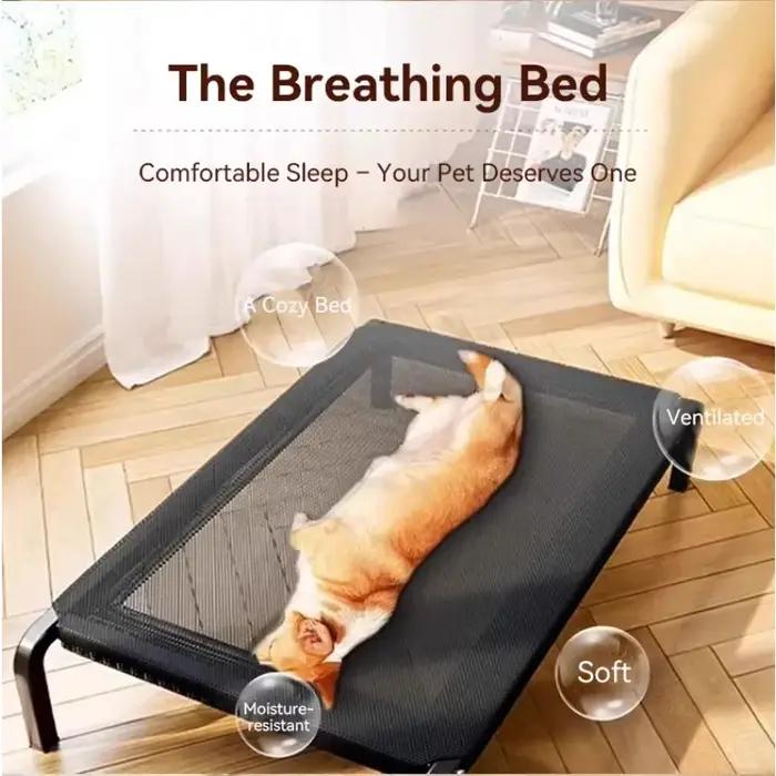 Lit surélevé en nylon noir pour grand chien, ombragé et antidérapant pour chiens, pour utilisation extérieure et intérieure