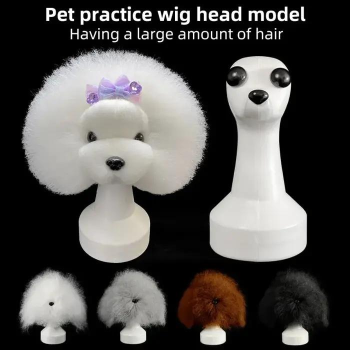 Tête de chien factice pour coiffure et toilettage animalier, modèle Teddy, pour pratique et formation coiffeurs et étudiants en coiffure animale